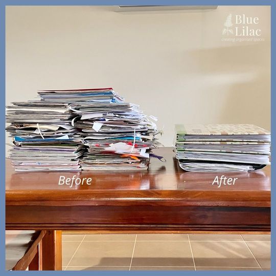 Decluttering paperwork before and after