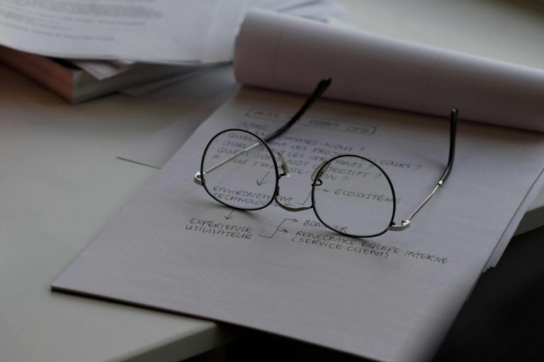 Glasses resting on a notepad